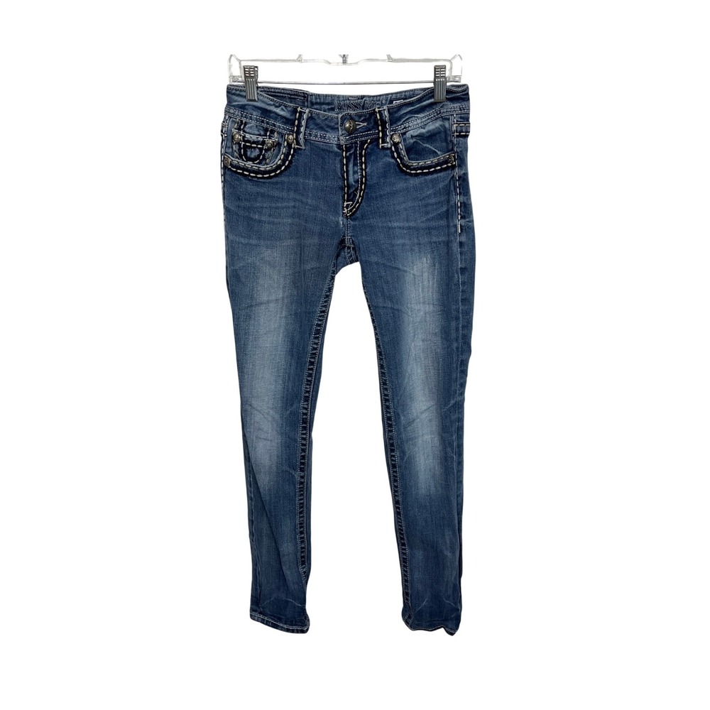 Miss Me Sunny Skinny Jeans Women 29 Blue Low Rise Embellished JPD1034SK